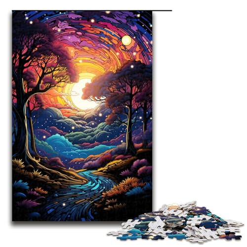 1000 teiliges Puzzle farbenfroh Psychedelischer Baum magische Landschaft Puzzle für Erwachsene Holz Familienspiel 75 x 50 cm von QSYFNBZL