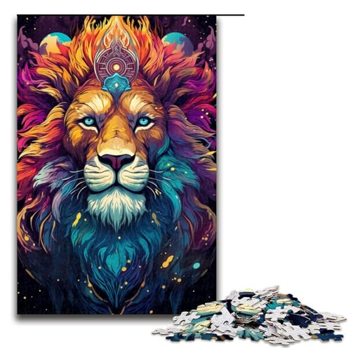 1000 teiliges Puzzle farbenfroh Psychedelischer Zauberer Löwe Puzzle für Erwachsene Holz Familienspiel 75 x 50 cm von QSYFNBZL