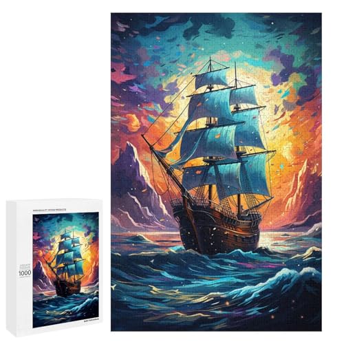 1000 teiliges Puzzle farbenfroh psychedelisch Fantasie Piratenschiff Holzpuzzle Lernspiele Heimdekoration 75 x 50 cm von QSYFNBZL