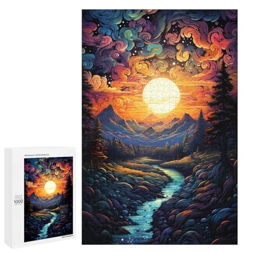 1000 teiliges Puzzle farbenfroh psychedelisch Fantasie Sonnenuntergang Holzpuzzle Lernspiele Heimdekoration 75 x 50 cm von QSYFNBZL