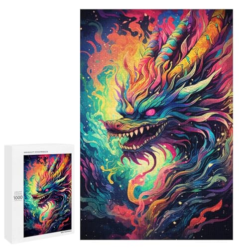 1000 teiliges Puzzle farbenfroh psychedelisch chinesischer Drache Holzpuzzle Lernspiele Heimdekoration 75 x 50 cm von QSYFNBZL