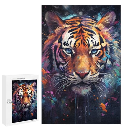 1000 teiliges Puzzle farbenfroh psychedelisch kosmischer Tiger Holzpuzzle Lernspiele Heimdekoration 75 x 50 cm von QSYFNBZL