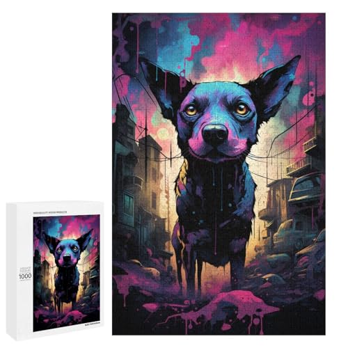 1000 teiliges Puzzle farbenfroh psychedelisch schwarzer Hund Kunstpuzzle Holzpuzzle Lernspiele Heimdekoration 75 x 50 cm von QSYFNBZL