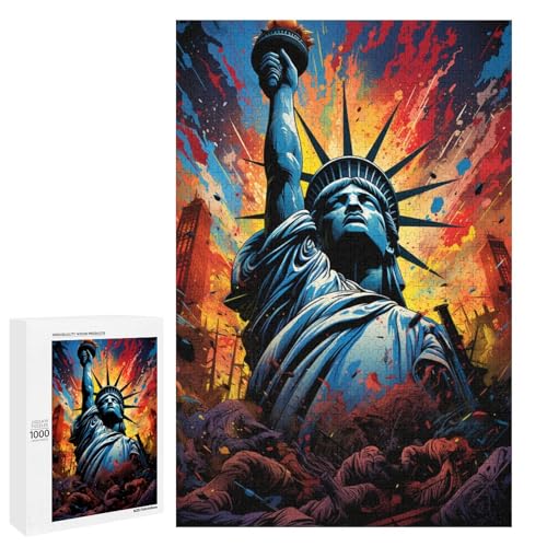 1000 teiliges Puzzle farbenfrohe Psychedelia der Freiheitsstatue für Erwachsene Holzpuzzle Familienspiele 75 x 50 cm von QSYFNBZL