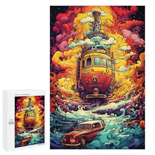 1000 teiliges Puzzle farbenfrohe Psychedelia des gelben U Boots Puzzle für Erwachsene Holzpuzzle Lernspiel 75 x 50 cm von QSYFNBZL