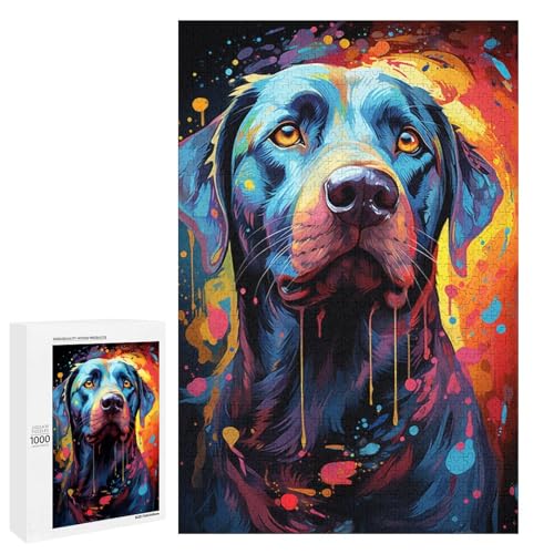 1000 teiliges Puzzle farbenfrohe Psychedelia mit Neonhunden Holzpuzzle Lernspiele Heimdekoration 75 x 50 cm von QSYFNBZL