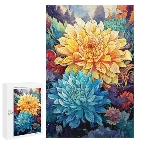 1000 teiliges Puzzle farbenfrohe Psychedelia mit hübschen Blumen Puzzle für Erwachsene Holzpuzzle Lernspiel 75 x 50 cm von QSYFNBZL