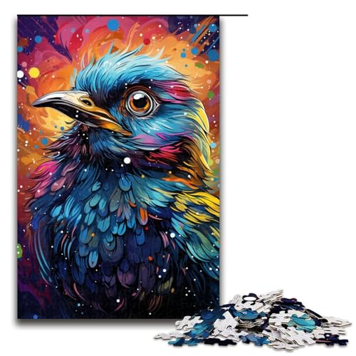 1000 teiliges Puzzle farbenfrohe Psychedelia mit niedlichen Vögeln Holzpuzzle Lernspiele Heimdekoration 75 x 50 cm von QSYFNBZL