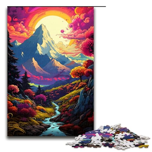 1000 teiliges Puzzle farbenfrohe psychedelische Berglandschaft Puzzle für Erwachsene Holzpuzzle Lernspiel 75 x 50 cm von QSYFNBZL