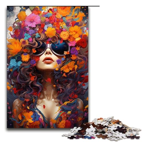 1000 teiliges Puzzle farbenfrohe psychedelische Blumenfrau Puzzle für Erwachsene Holzpuzzle tolle Geschenke für Weihnachten 75 x 50 cm von QSYFNBZL