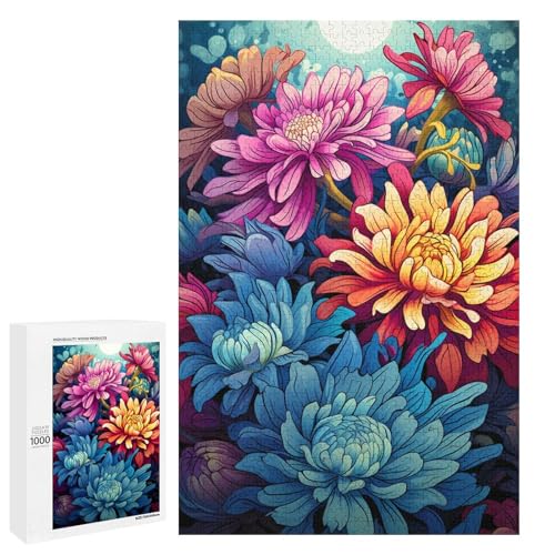 1000 teiliges Puzzle farbenfrohe psychedelische Chrysanthemenfarbe Puzzle für Erwachsene Holzpuzzle Lernspiel 75 x 50 cm von QSYFNBZL