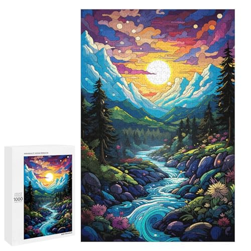 1000 teiliges Puzzle farbenfrohe psychedelische Fantasielandschaft Holzpuzzle Lernspiele Heimdekoration 75 x 50 cm von QSYFNBZL