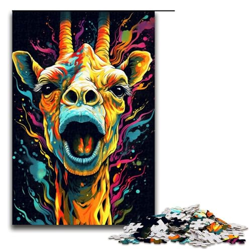 1000 teiliges Puzzle farbenfrohe psychedelische Giraffe Holzpuzzle Lernspiele Heimdekoration 75 x 50 cm von QSYFNBZL