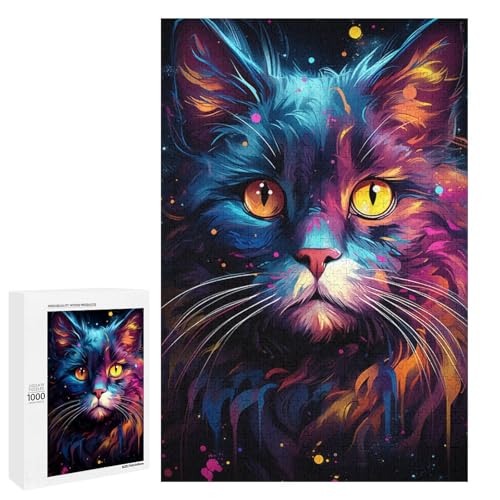 1000 teiliges Puzzle farbenfrohe psychedelische Katzen Puzzles Holzpuzzles Lernspiele Heimdekoration 75 x 50 cm von QSYFNBZL