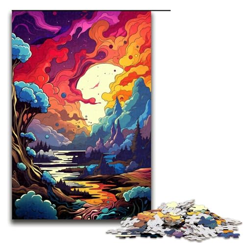 1000 teiliges Puzzle farbenfrohe psychedelische Landschaft Puzzle für Erwachsene Holzpuzzle Lernspiel 75 x 50 cm von QSYFNBZL