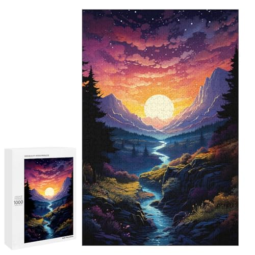 1000 teiliges Puzzle farbenfrohe psychedelische Morgendämmerung in der Weltraumlandschaft Holzpuzzle Lernspiele Heimdekoration 75 x 50 cm von QSYFNBZL