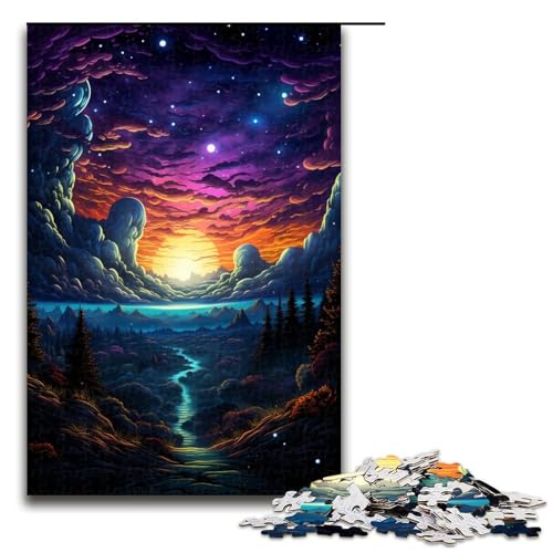 1000 teiliges Puzzle farbenfrohe psychedelische Neonlandschaft Holzpuzzle Lernspiele Heimdekoration 75 x 50 cm von QSYFNBZL