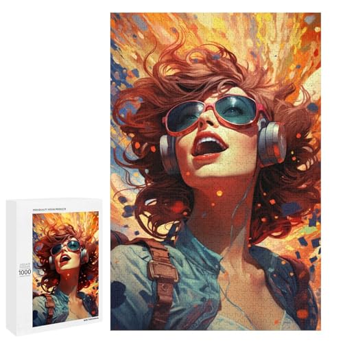 1000 teiliges Puzzle farbenfrohe psychedelische Pilotin Puzzle für Erwachsene Holzpuzzle Lernspiel 75 x 50 cm von QSYFNBZL