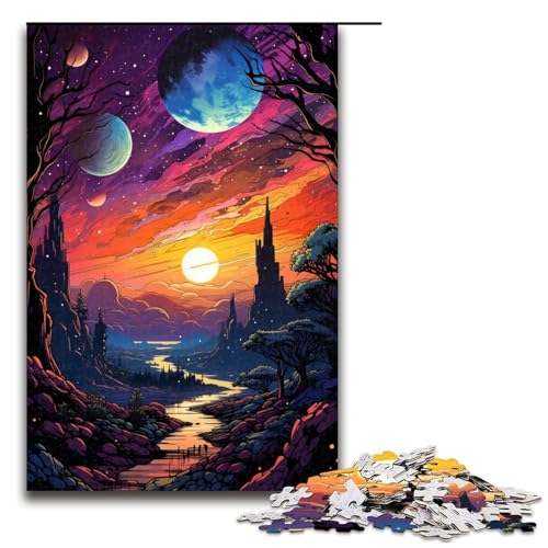 1000 teiliges Puzzle farbenfrohe psychedelische Planetenlandschaft Puzzle für Erwachsene Holzpuzzle tolle Geschenke zu Weihnachten 75 x 50 cm von QSYFNBZL