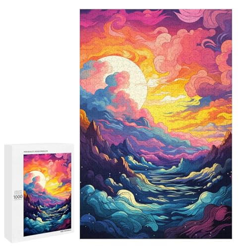 1000 teiliges Puzzle farbenfrohe psychedelische Schönheitslandschaft Puzzle für Erwachsene Holzpuzzle Lernspiel 75 x 50 cm von QSYFNBZL
