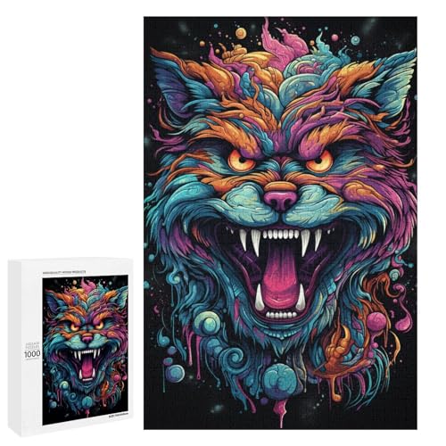 1000 teiliges Puzzle farbenfrohe psychedelische Tiere Holzpuzzle Lernspiele Heimdekoration 75 x 50 cm von QSYFNBZL