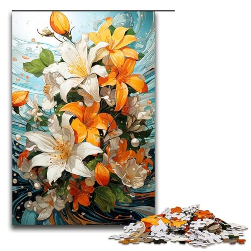 1000 teiliges Puzzle farbenfrohe psychedelische orangefarbene Blumen Holzpuzzle Lernspiele Heimdekoration 75 x 50 cm von QSYFNBZL