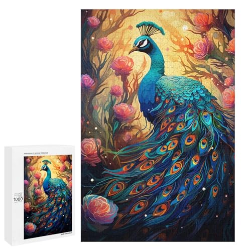 1000 teiliges Puzzle farbenfroher Psychedelischer Tierpfau für Erwachsene Holzpuzzle Familienspiele 75 x 50 cm von QSYFNBZL