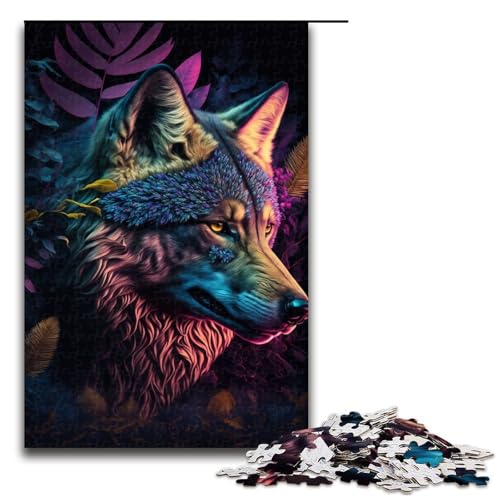1000 teiliges Puzzle farbenfrohes abstraktes Wolf Puzzle für Erwachsene Holzpuzzle Lernspiel 75 x 50 cm von QSYFNBZL