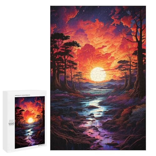 1000 teiliges Puzzle farbenfrohes psychedelisches Abenddämmerungs und Sonnenuntergangs Puzzle für Erwachsene Holzpuzzle Lernspiel 75 x 50 cm von QSYFNBZL