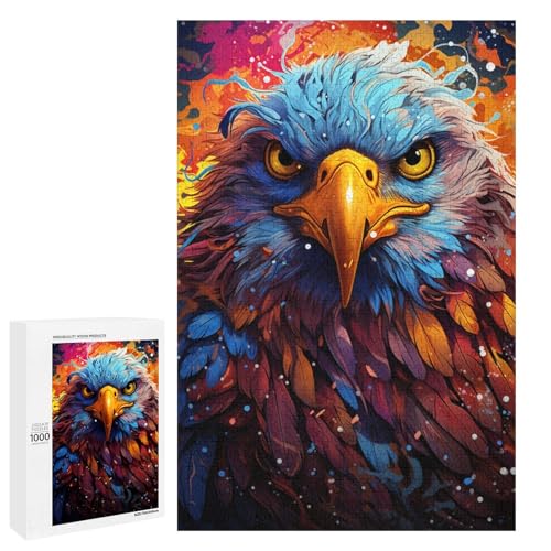 1000 teiliges Puzzle farbenfrohes psychedelisches Adler Puzzle für Erwachsene Holzpuzzle Lernspiel 75 x 50 cm von QSYFNBZL