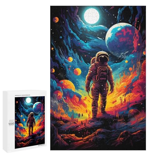 1000 teiliges Puzzle farbenfrohes psychedelisches Astronauten Puzzle Holzpuzzle Lernspiele Heimdekoration 75 x 50 cm von QSYFNBZL
