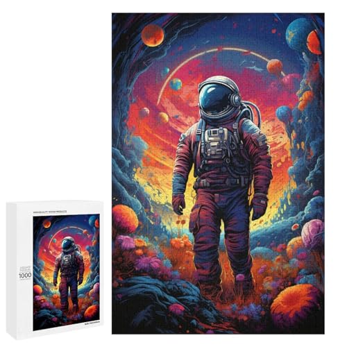 1000 teiliges Puzzle farbenfrohes psychedelisches Astronauten Puzzle Holzpuzzle Lernspiele Heimdekoration 75 x 50 cm von QSYFNBZL