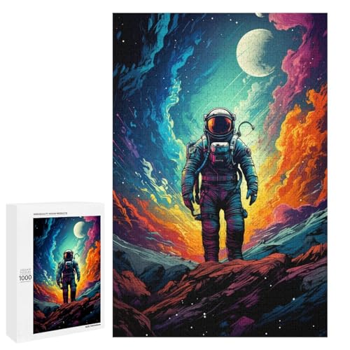 1000 teiliges Puzzle farbenfrohes psychedelisches Astronauten Puzzle für Erwachsene Holzpuzzle Lernspiel 75 x 50 cm von QSYFNBZL
