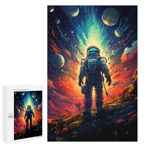 1000 teiliges Puzzle farbenfrohes psychedelisches Astronauten Puzzle für Erwachsene Holzpuzzle Lernspiel 75 x 50 cm von QSYFNBZL