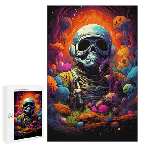 1000 teiliges Puzzle farbenfrohes psychedelisches Astronauten Totenkopf Puzzle für Erwachsene Holzpuzzle Lernspiel 75 x 50 cm von QSYFNBZL
