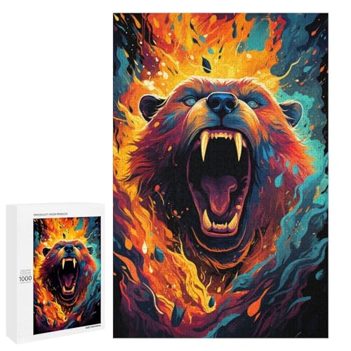 1000 teiliges Puzzle farbenfrohes psychedelisches Bären Puzzle Holzpuzzle Lernspiele Heimdekoration 75 x 50 cm von QSYFNBZL