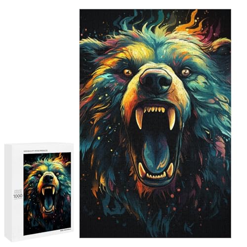 1000 teiliges Puzzle farbenfrohes psychedelisches Bären Puzzle für Erwachsene Holzpuzzle Lernspiel 75 x 50 cm von QSYFNBZL