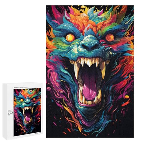 1000 teiliges Puzzle farbenfrohes psychedelisches Drachenmonster Puzzle Holzpuzzle Lernspiele Heimdekoration 75 x 50 cm von QSYFNBZL