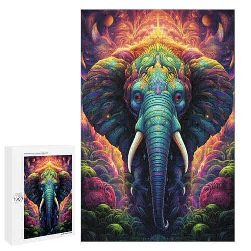 1000 teiliges Puzzle farbenfrohes psychedelisches Elefanten Puzzle für Erwachsene Holzpuzzle tolle Geschenke für Weihnachten 75 x 50 cm von QSYFNBZL