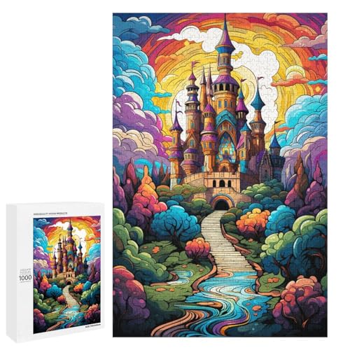 1000 teiliges Puzzle farbenfrohes psychedelisches Fantasy Schloss Puzzle für Erwachsene Holzpuzzle Lernspiel 75 x 50 cm von QSYFNBZL