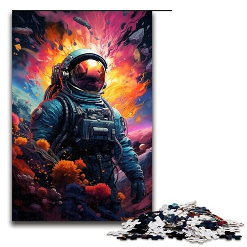 1000 teiliges Puzzle farbenfrohes psychedelisches Gemälde eines Astronauten Puzzle für Erwachsene Holz Familienspiel 75 x 50 cm von QSYFNBZL