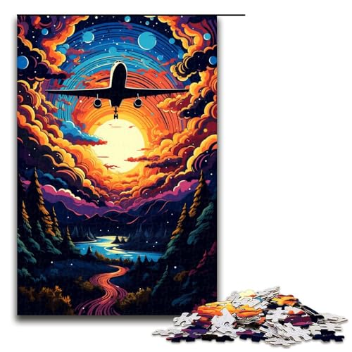 1000 teiliges Puzzle farbenfrohes psychedelisches Himmelsflugzeug für Erwachsene Holzpuzzle Familienspiele 75 x 50 cm von QSYFNBZL