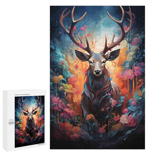 1000 teiliges Puzzle farbenfrohes psychedelisches Hirsch Tier Puzzle für Erwachsene Holzpuzzle Lernspiel 75 x 50 cm 1000 teiliges Puzzle farbenfrohes psychedelisches Hirsch Tier Puzzle für Erwachsene Holzpuzzle Lernspiel 75 x 50 cm von QSYFNBZL