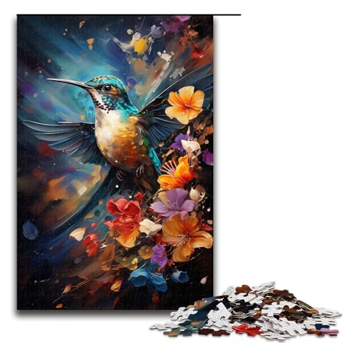 1000 teiliges Puzzle farbenfrohes psychedelisches Kolibri Gemälde Puzzle für Erwachsene Holzpuzzle tolle Geschenke zu Weihnachten 75 x 50 cm von QSYFNBZL
