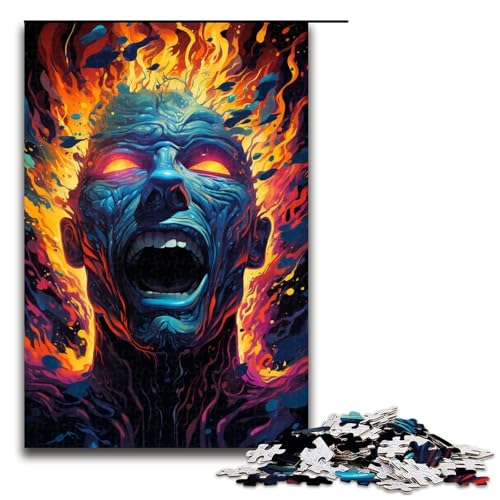 1000 teiliges Puzzle farbenfrohes psychedelisches Monster auf Feuer Puzzle für Erwachsene Holzpuzzle Lernspiel 75 x 50 cm von QSYFNBZL