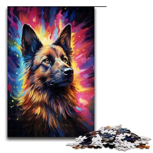 1000 teiliges Puzzle farbenfrohes psychedelisches Puzzle mit deutschem Schäferhund für Erwachsene Holzpuzzle Lernspiel 75 x 50 cm von QSYFNBZL