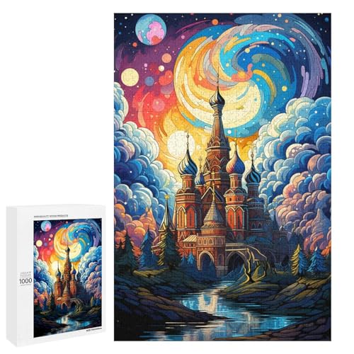 1000 teiliges Puzzle farbenfrohes psychedelisches Schloss Puzzle Holzpuzzle Lernspiele Heimdekoration 75 x 50 cm von QSYFNBZL