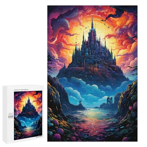 1000 teiliges Puzzle farbenfrohes psychedelisches Schloss Puzzle für Erwachsene Holzpuzzle Lernspiel 75 x 50 cm von QSYFNBZL