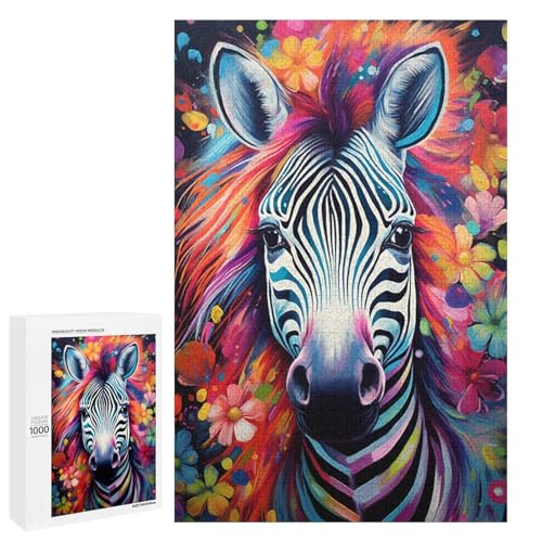 1000 teiliges Puzzle farbenfrohes psychedelisches Tier Zebra Puzzle Holzpuzzle Lernspiele Heimdekoration 75 x 50 cm von QSYFNBZL