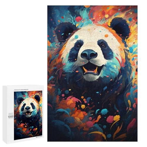 1000 teiliges Puzzle farbenfrohes psychedelisches Tierpanda Puzzle für Erwachsene Holzpuzzle Lernspiel 75 x 50 cm von QSYFNBZL